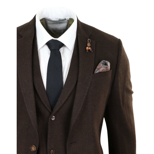 Brauner Fischgräten-Tweed 3 Stück Anzug