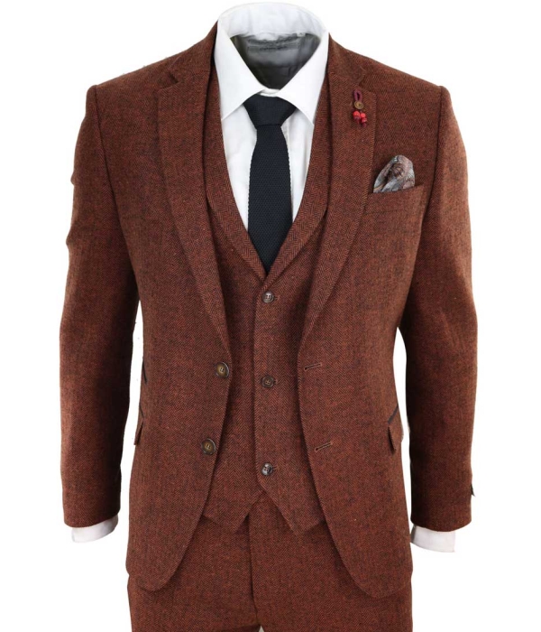 Rust Herringbone Tweed 3 Piece Suit