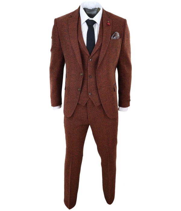 Rust Herringbone Tweed 3 Piece Suit