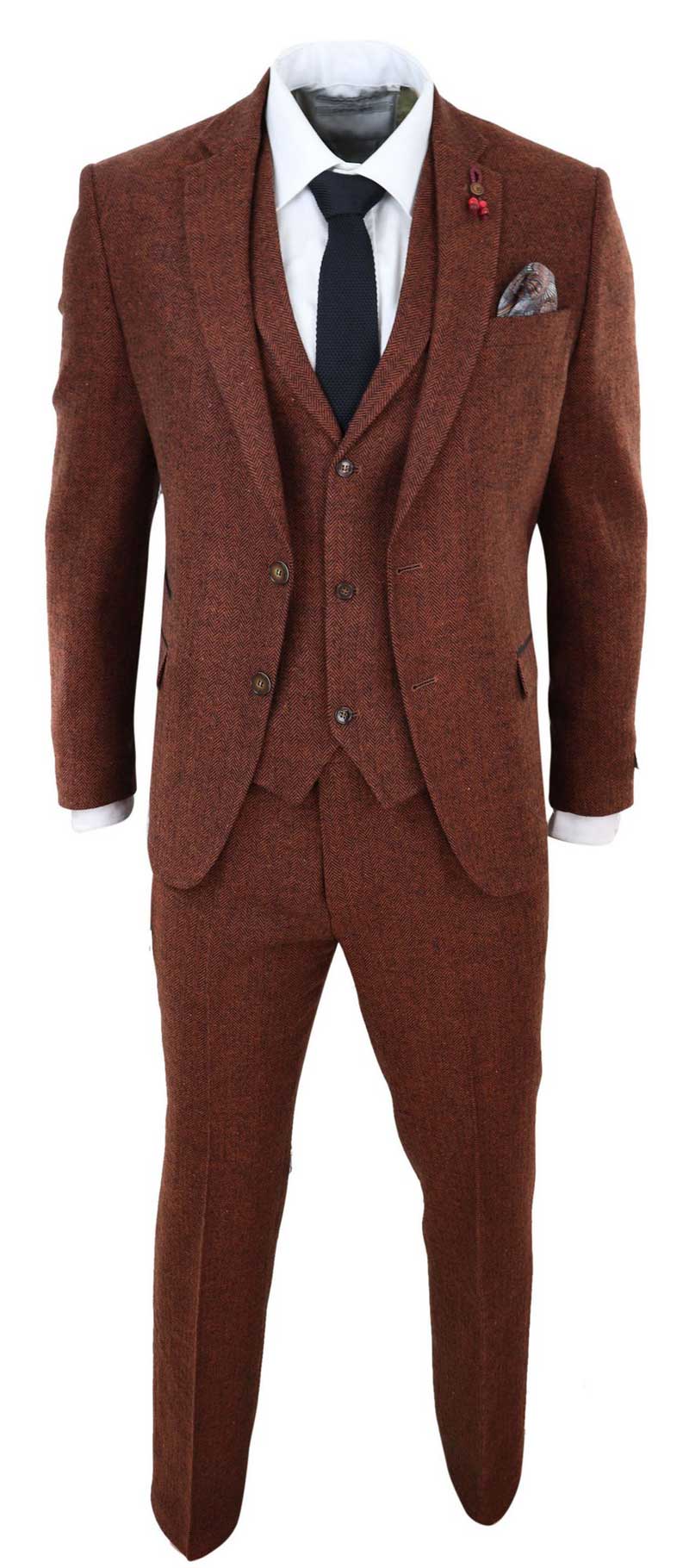Rust Herringbone Tweed 3 Piece Suit: Buy Online - Happy Gentleman