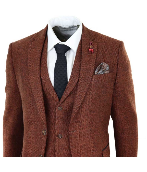 Rust Herringbone Tweed 3 Piece Suit