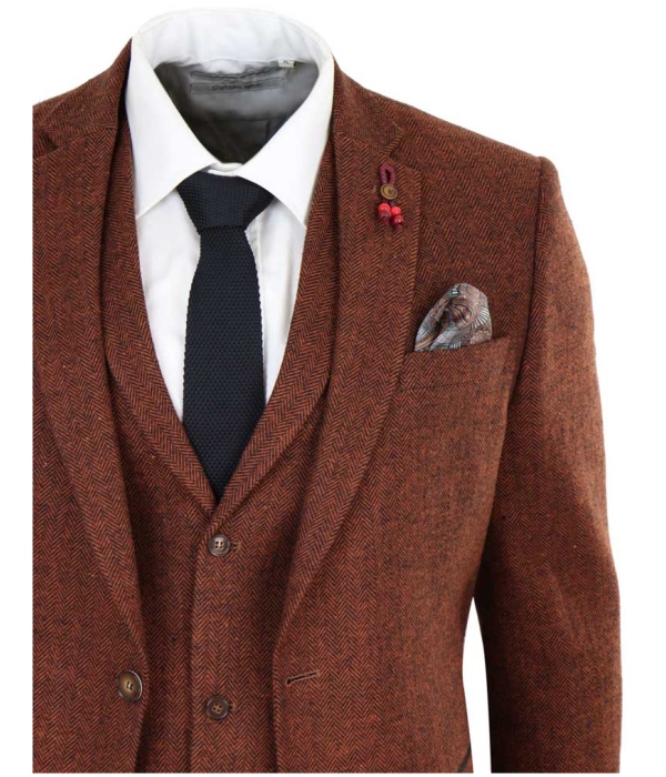 Rust Herringbone Tweed 3 Piece Suit