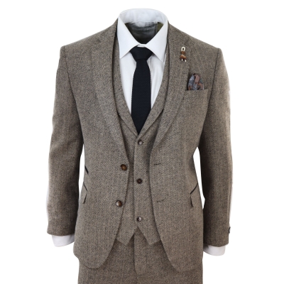 Oak-Brown Herringbone Tweed 3 Piece Suit