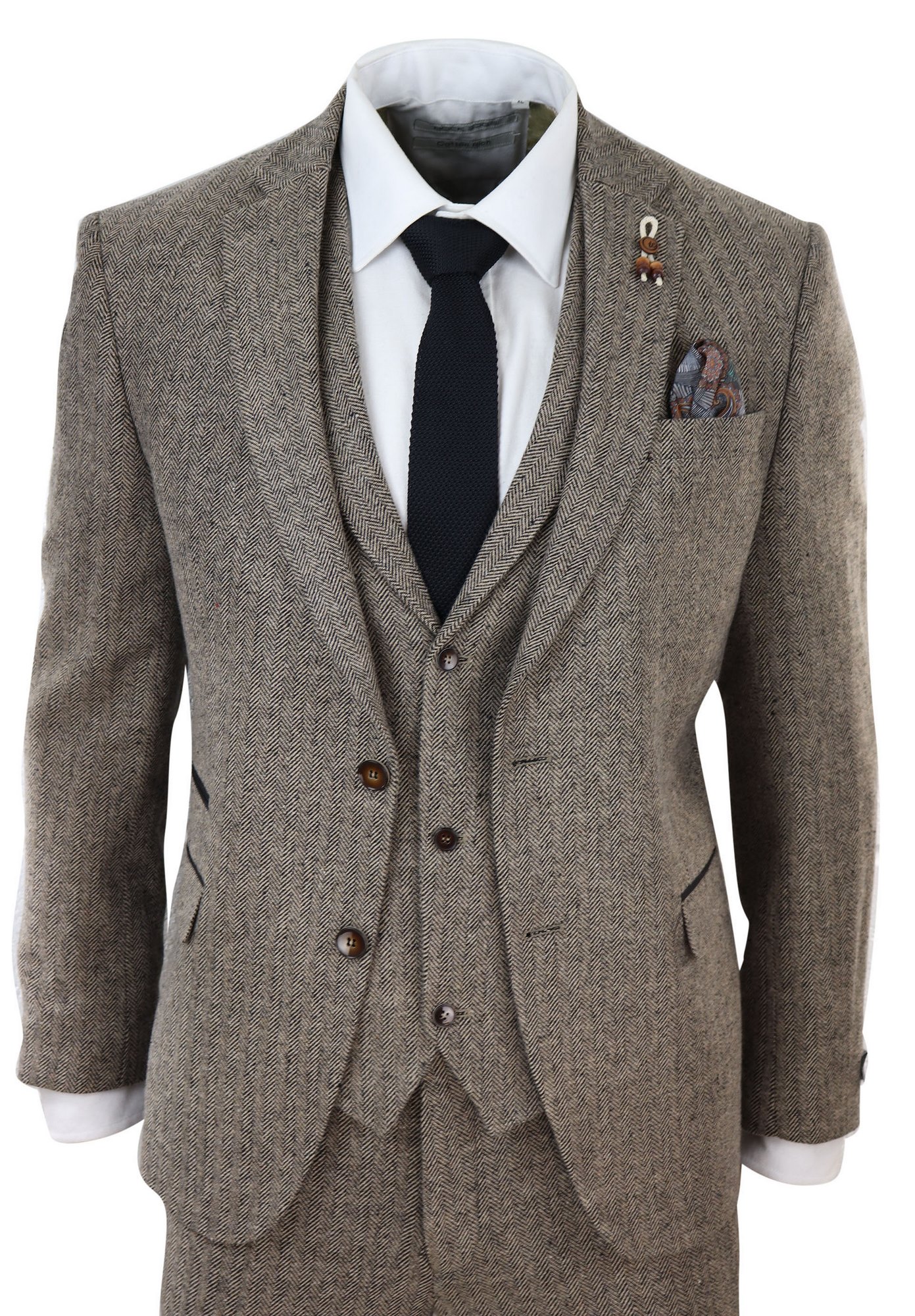 Oak-Brown Herringbone Tweed 3 Piece Suit: Buy Online - Happy Gentleman