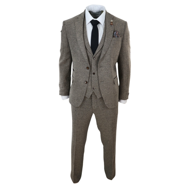 Oak-Brown Herringbone Tweed 3 Piece Suit
