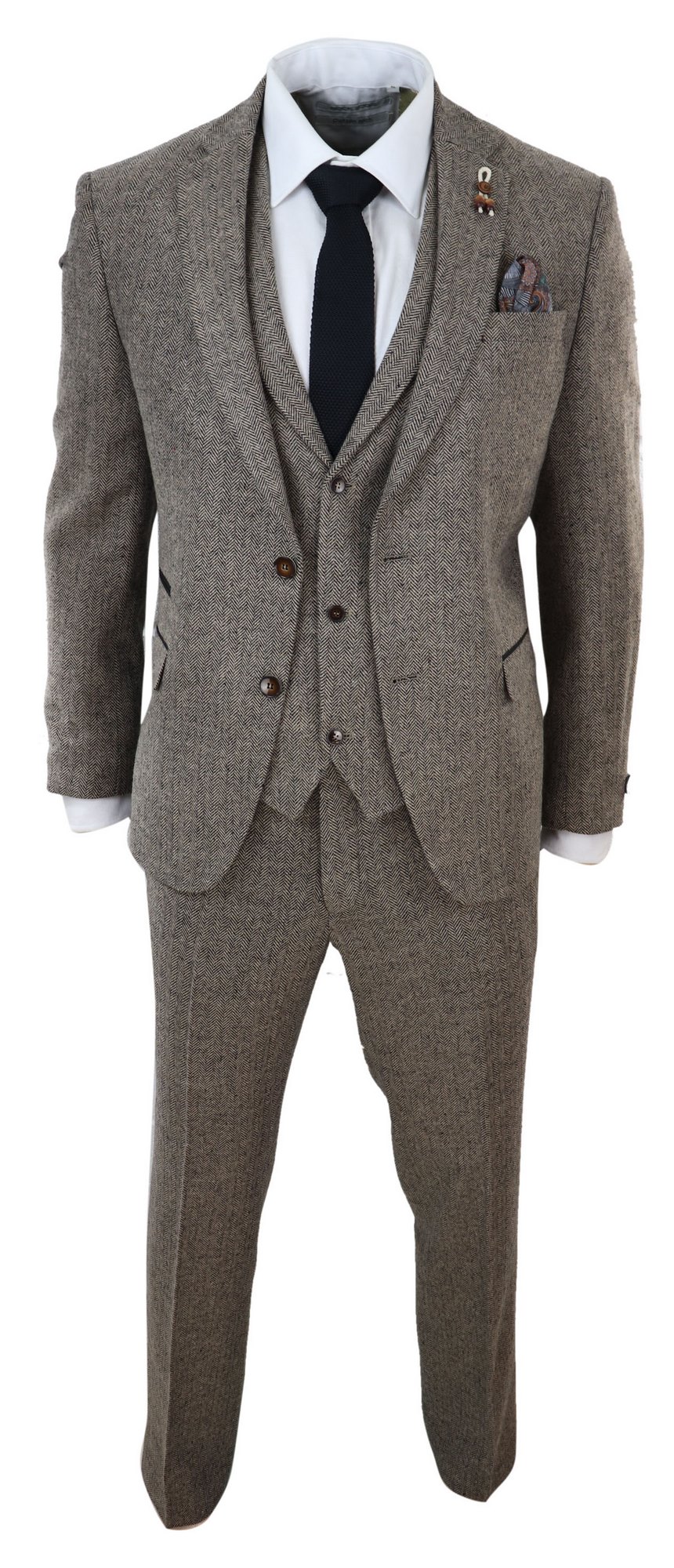 Oak-Brown Herringbone Tweed 3 Piece Suit: Buy Online - Happy Gentleman