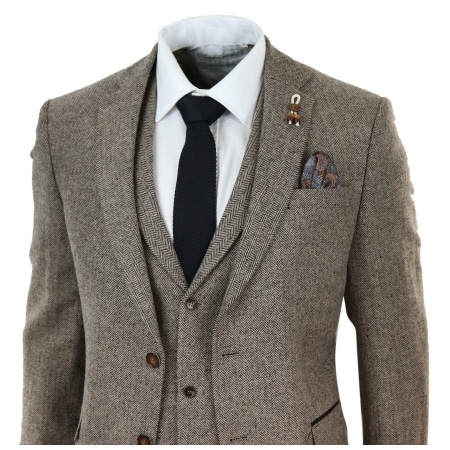 Oak-Brown Herringbone Tweed 3 Piece Suit: Buy Online - Happy Gentleman