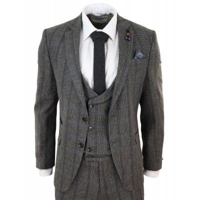 Grey Check 3 Piece Tweed Suit
