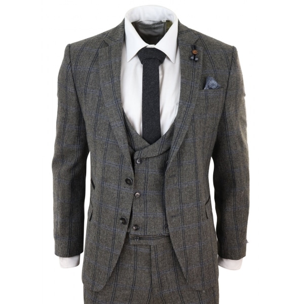 Grey Check 3 Piece Tweed Suit: Buy Online - Happy Gentleman