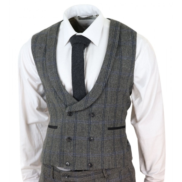 Grau karierter 3-teiliger Tweed-Anzug