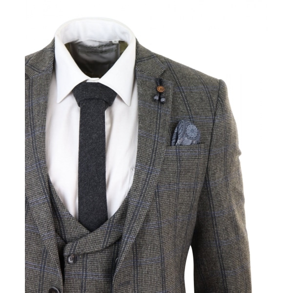 Grey Check 3 Piece Tweed Suit