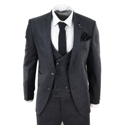 Dunkelgrauer Tweed 3 Stück Anzug