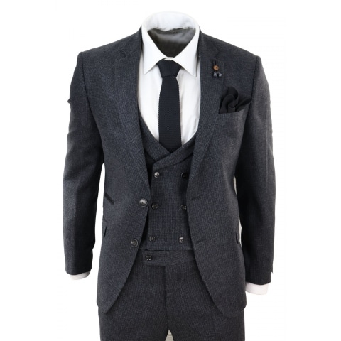 Dark Grey Tweed 3 Piece Suit: Buy Online - Happy Gentleman