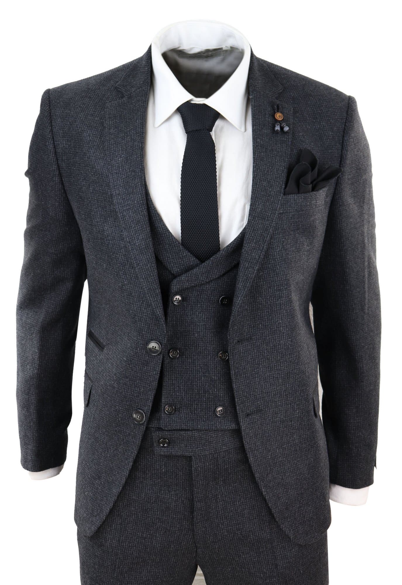Dark Grey Tweed 3 Piece Suit: Buy Online - Happy Gentleman