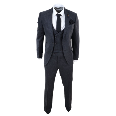 Dark Grey Tweed 3 Piece Suit: Buy Online - Happy Gentleman