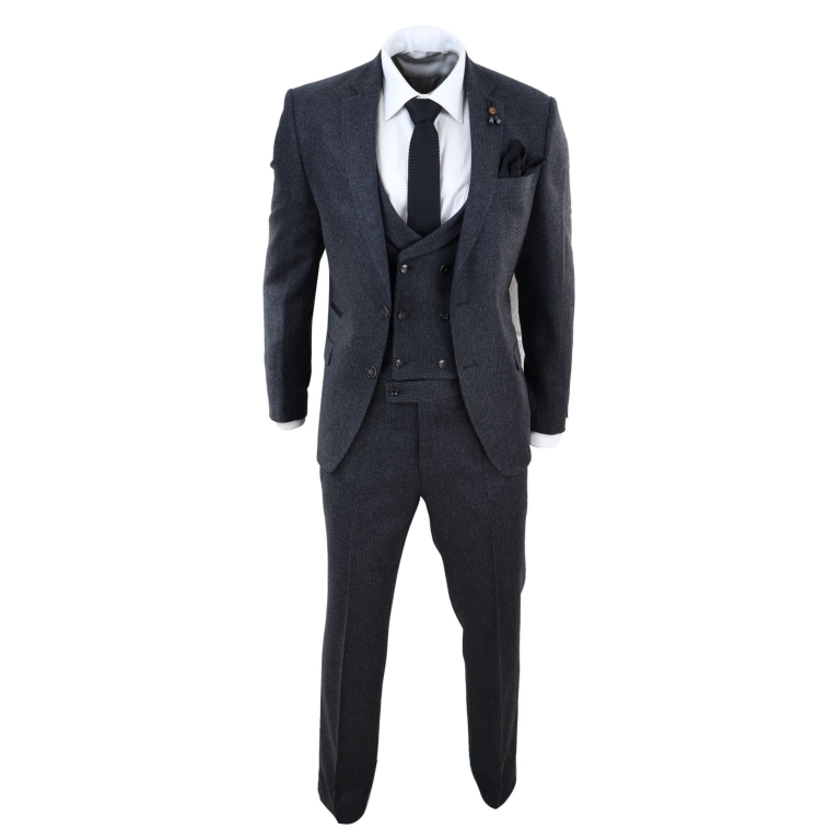 Dark Grey Tweed 3 Piece Suit: Buy Online - Happy Gentleman