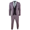 Mens 3 Piece Plum/Purple Check 3 Piece Suit