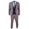 Mens 3 Piece Plum/Purple Check 3 Piece Suit