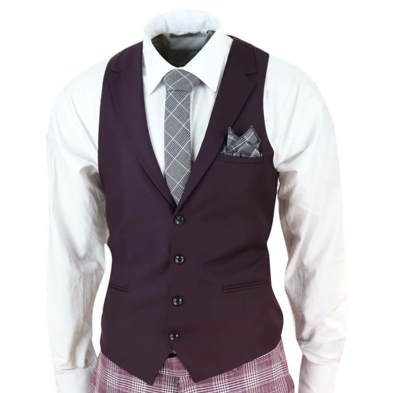Mens 3 Piece Plum/Purple Check 3 Piece Suit: Buy Online - Happy Gentleman