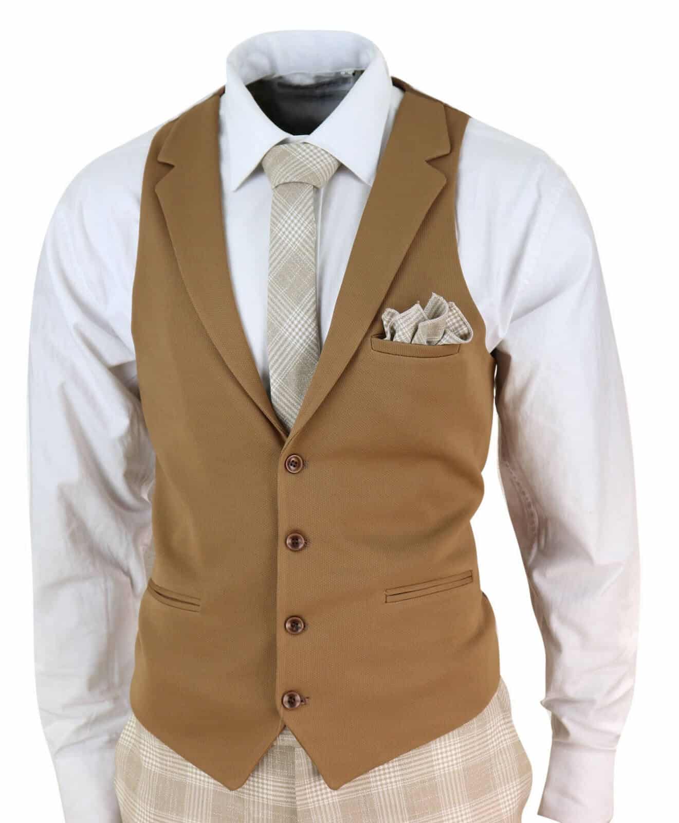 Mens Cream-Tan Check 3 Piece Suit: Buy Online - Happy Gentleman