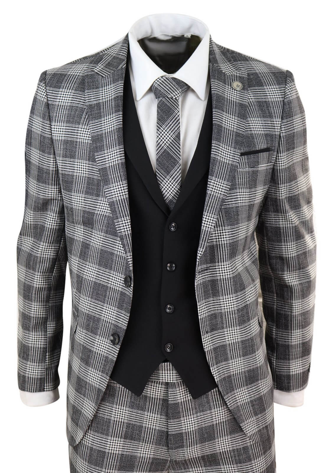 Men's Suits, 3-Piece, Black & Grey Check Suits