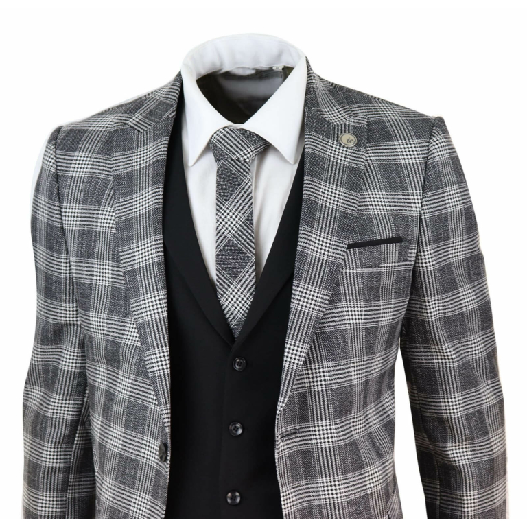 Mens Grey - Black Check 3 Piece Suit: Buy Online - Happy Gentleman