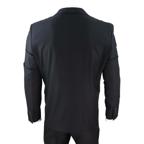 Mens Black 3 Piece Suit with Contrasting Grey Waistcoat