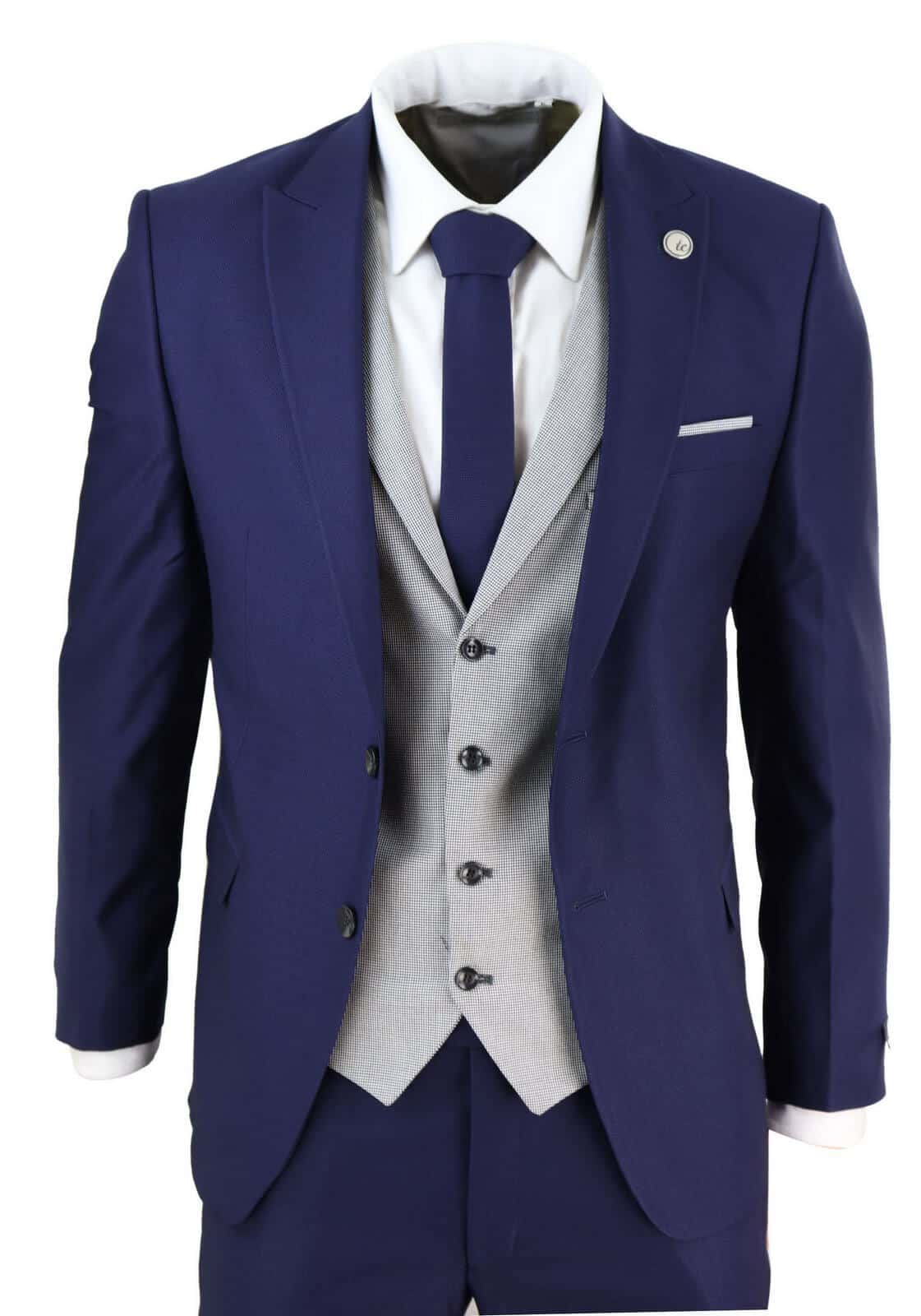 Formal suit, Navy Blue, Jacket, Waistcoat, Pants and Tie - C3853