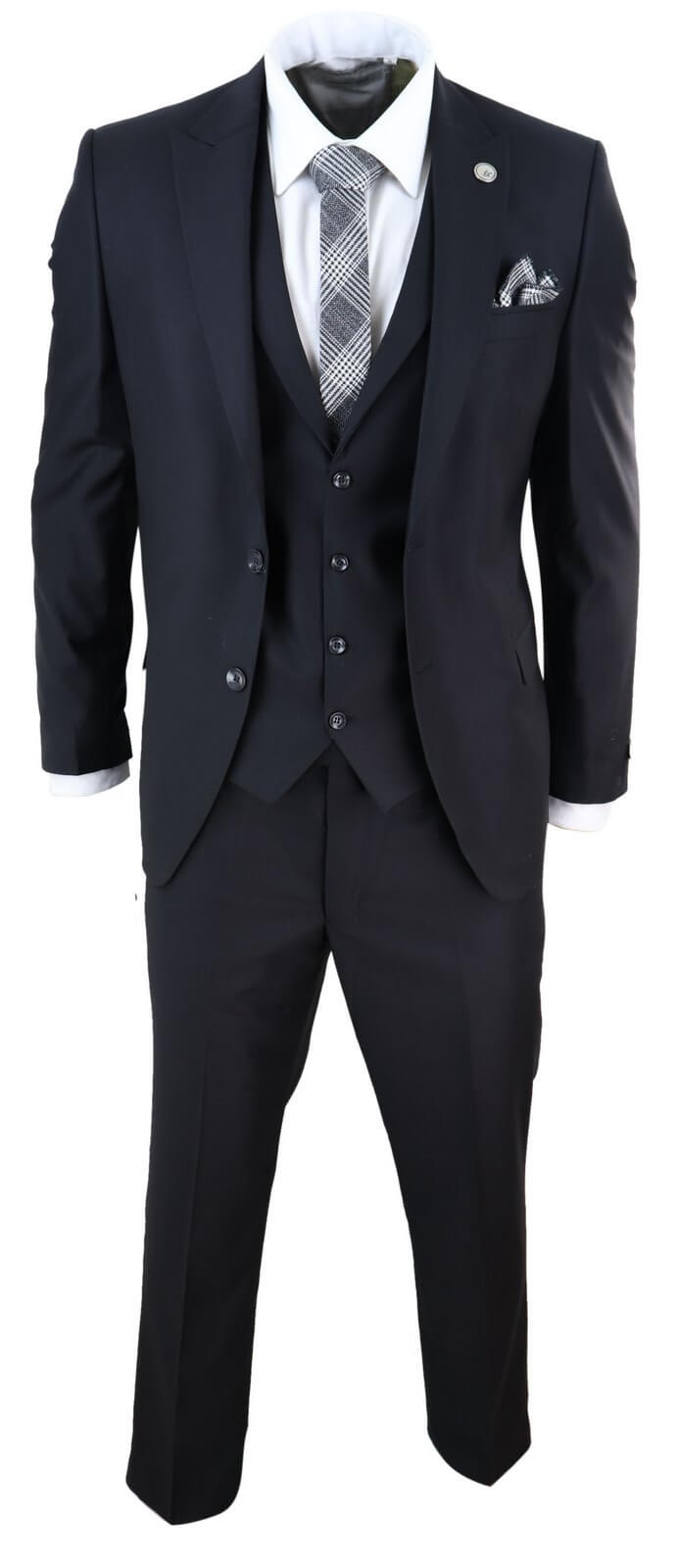 Mens Black 3 Piece Suit Classic Short Regular Long Smart Formal Tailored Fit