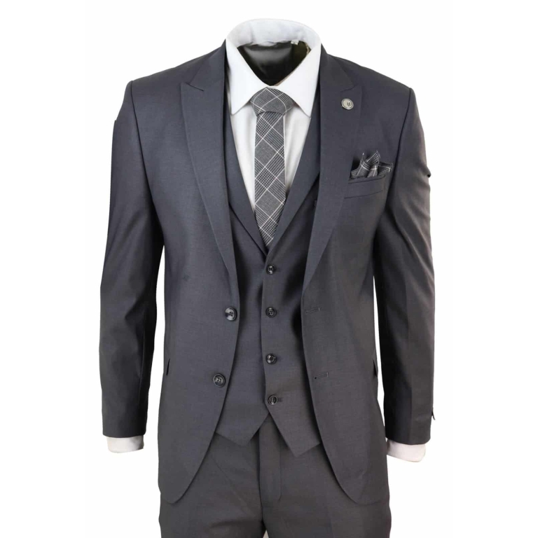 mens 3 piece suit dark grey