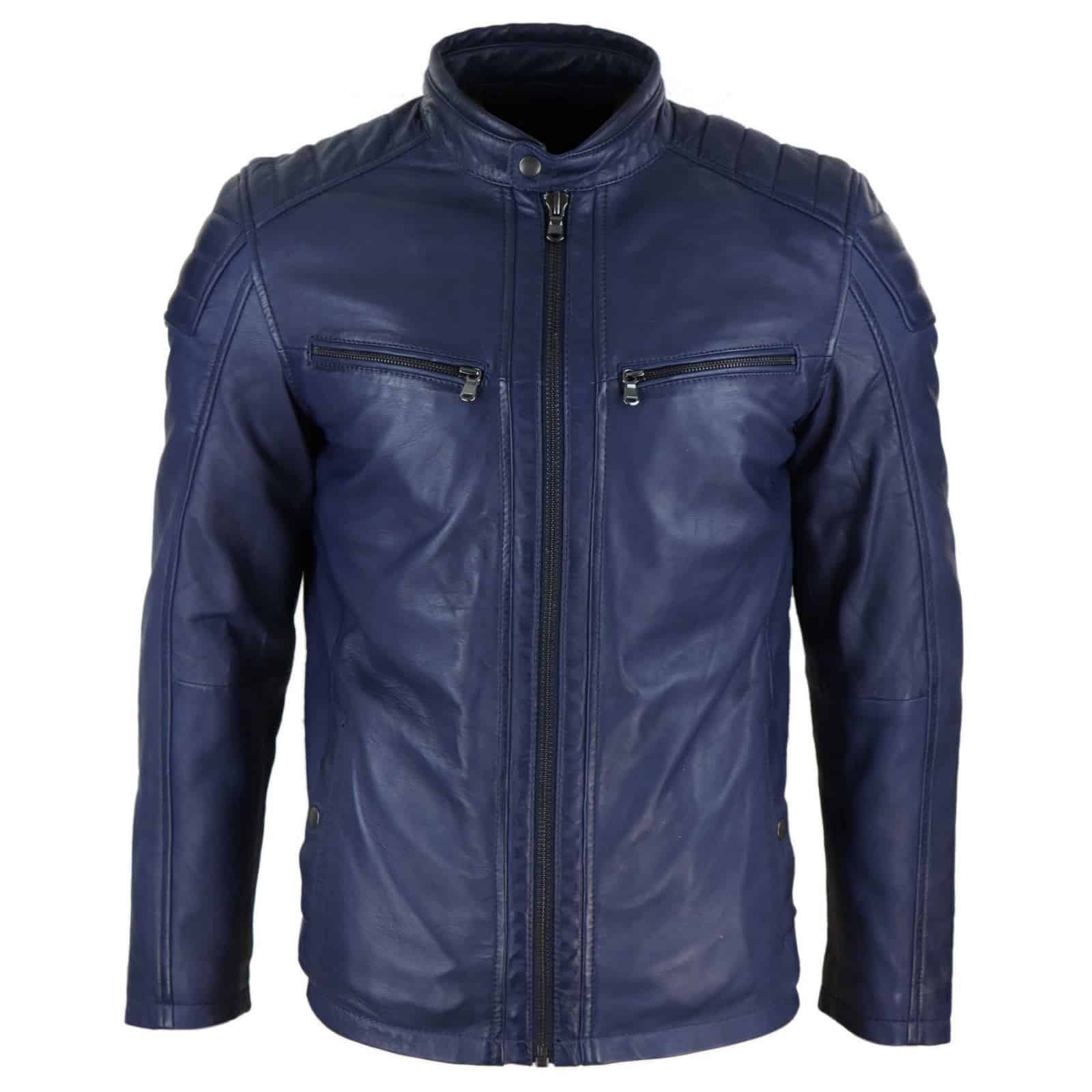 Echte Leder Bikerjacke für Herren - Marineblau