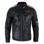 Real Leather Black Racing Mens Biker Jacket Zipped Short Red White ...