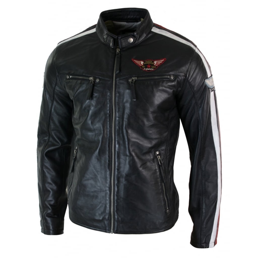 Real Leather Black Racing Mens Biker Jacket Zipped Short Red White ...