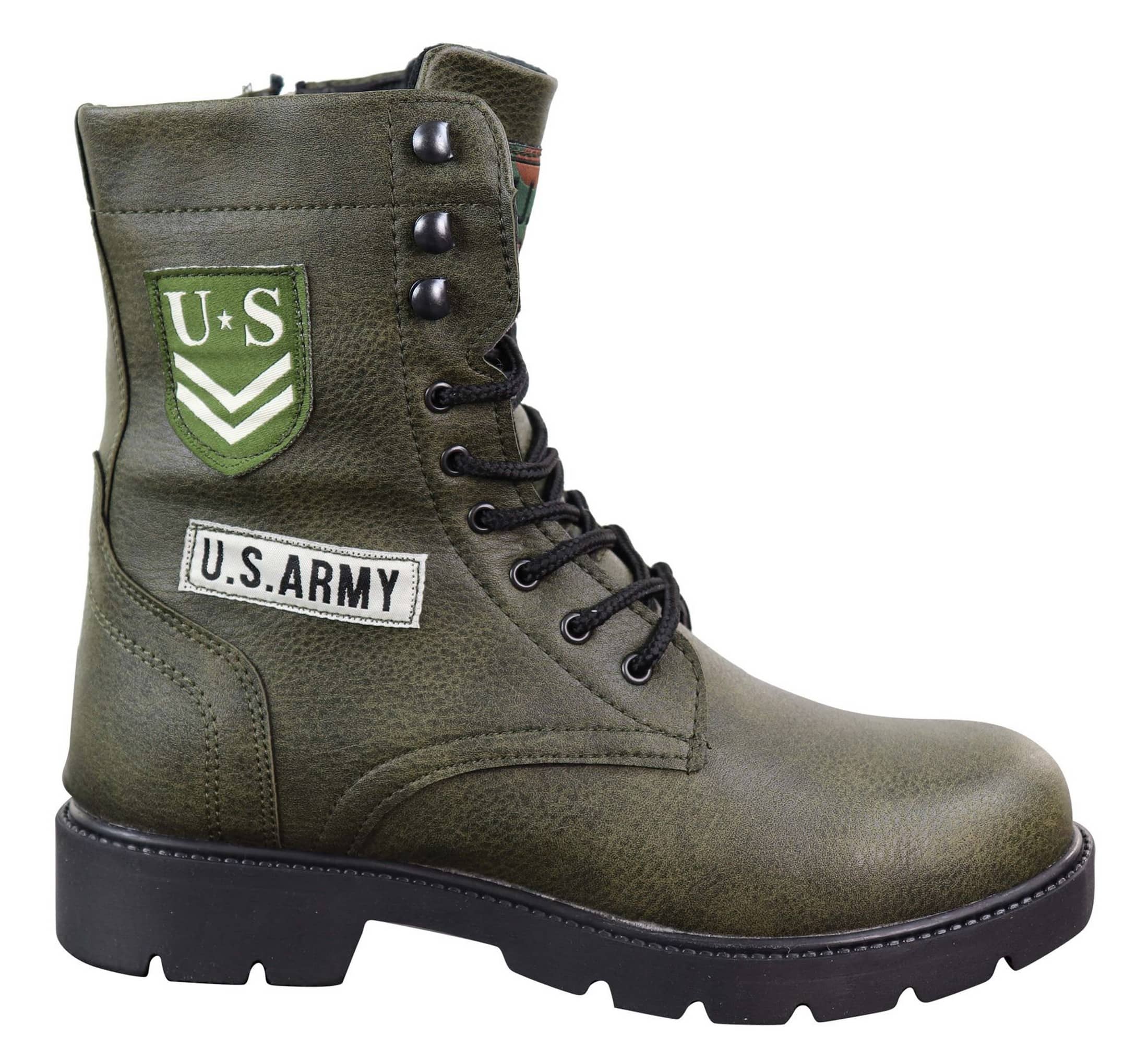 538 Us Army Style Ankle Boots Olive Fur 3 