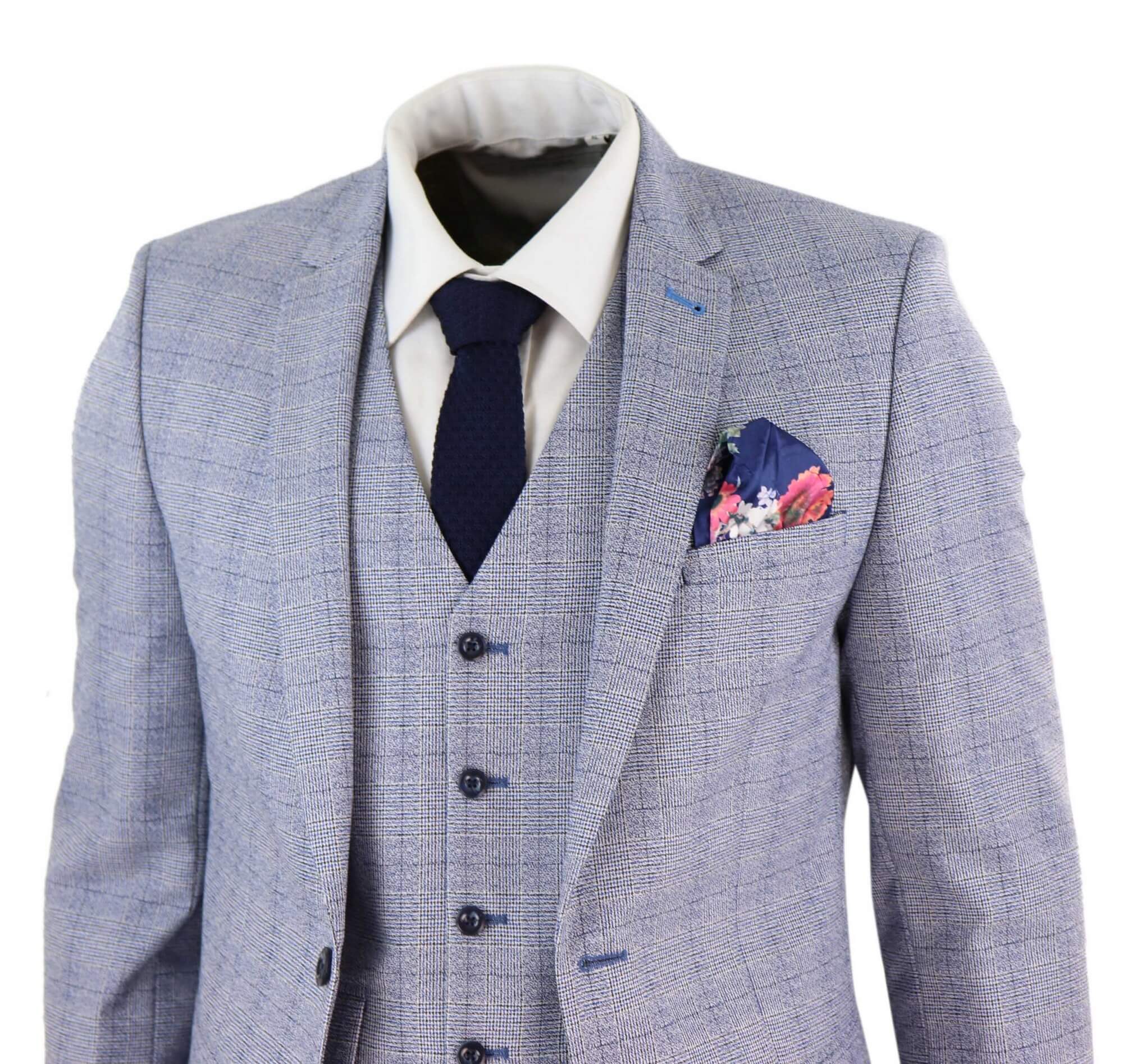 Mens Light Blue Check Suit | Happy Gentleman