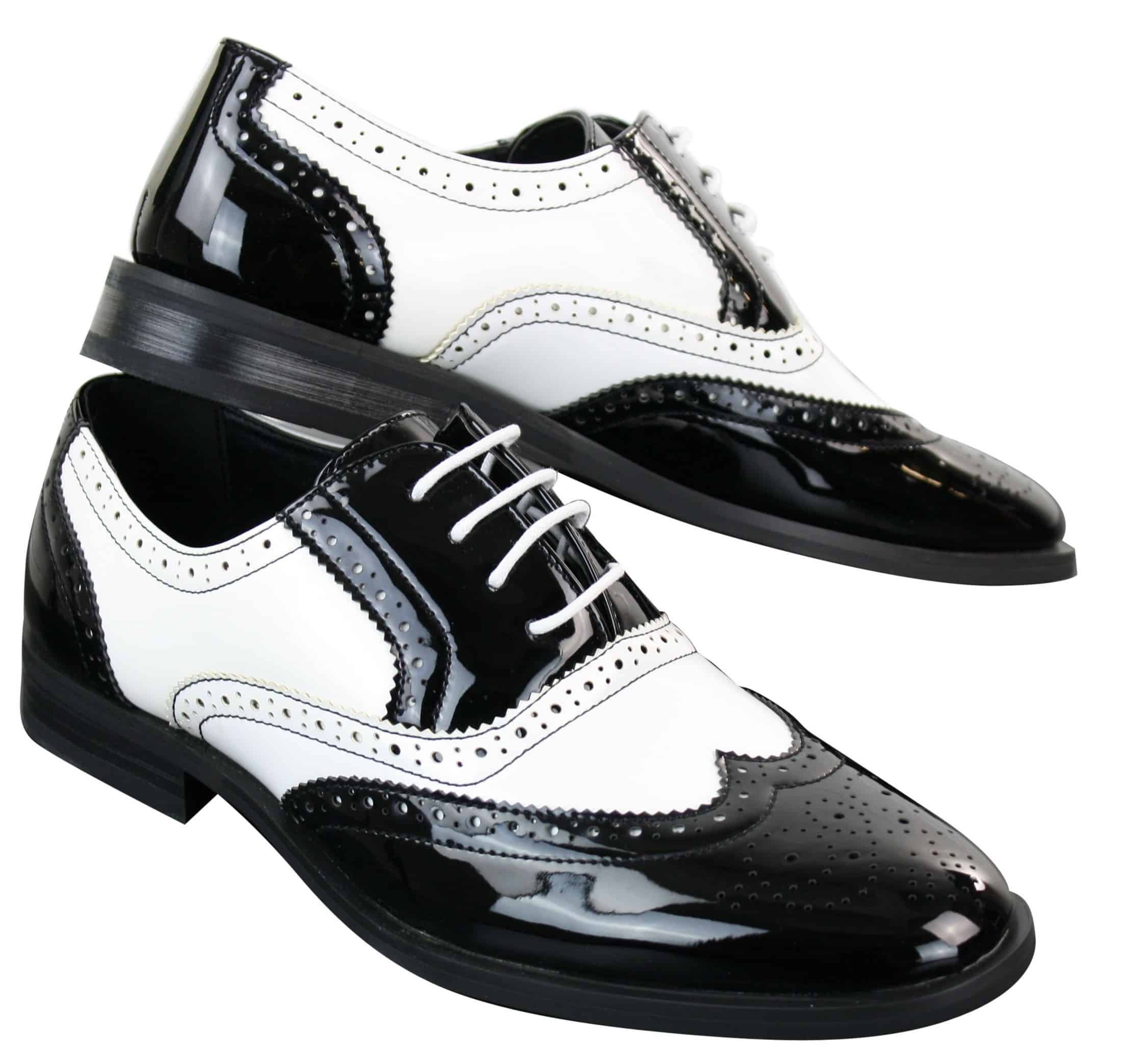 Mens Lace Patent Brogues Shoes Gatsby Classic 1920's Shiny White Black ...