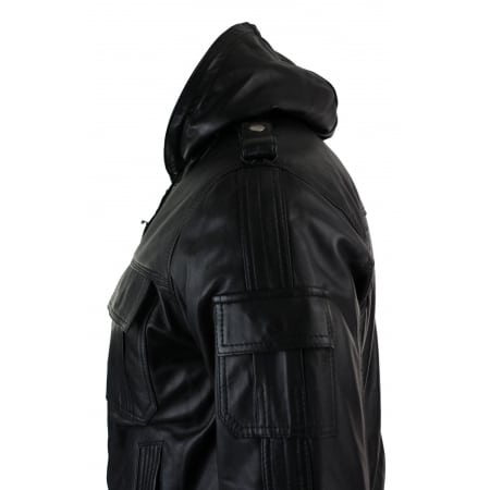 Infinity 661 Mens Real Napa LeatherJacket Hooded Black Slim Fit Bomber ...