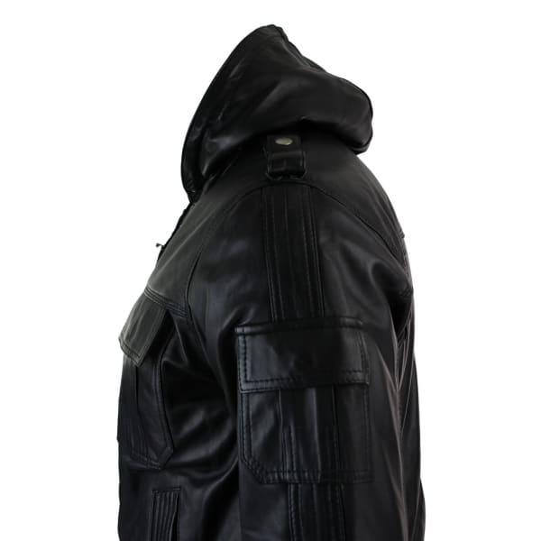 Infinity 661 Mens Real Napa LeatherJacket Hooded Black Slim Fit Bomber