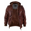 Mens Real Leather Hood Bomber Jacket Tan Timber Brown Washed Vintage Quilted