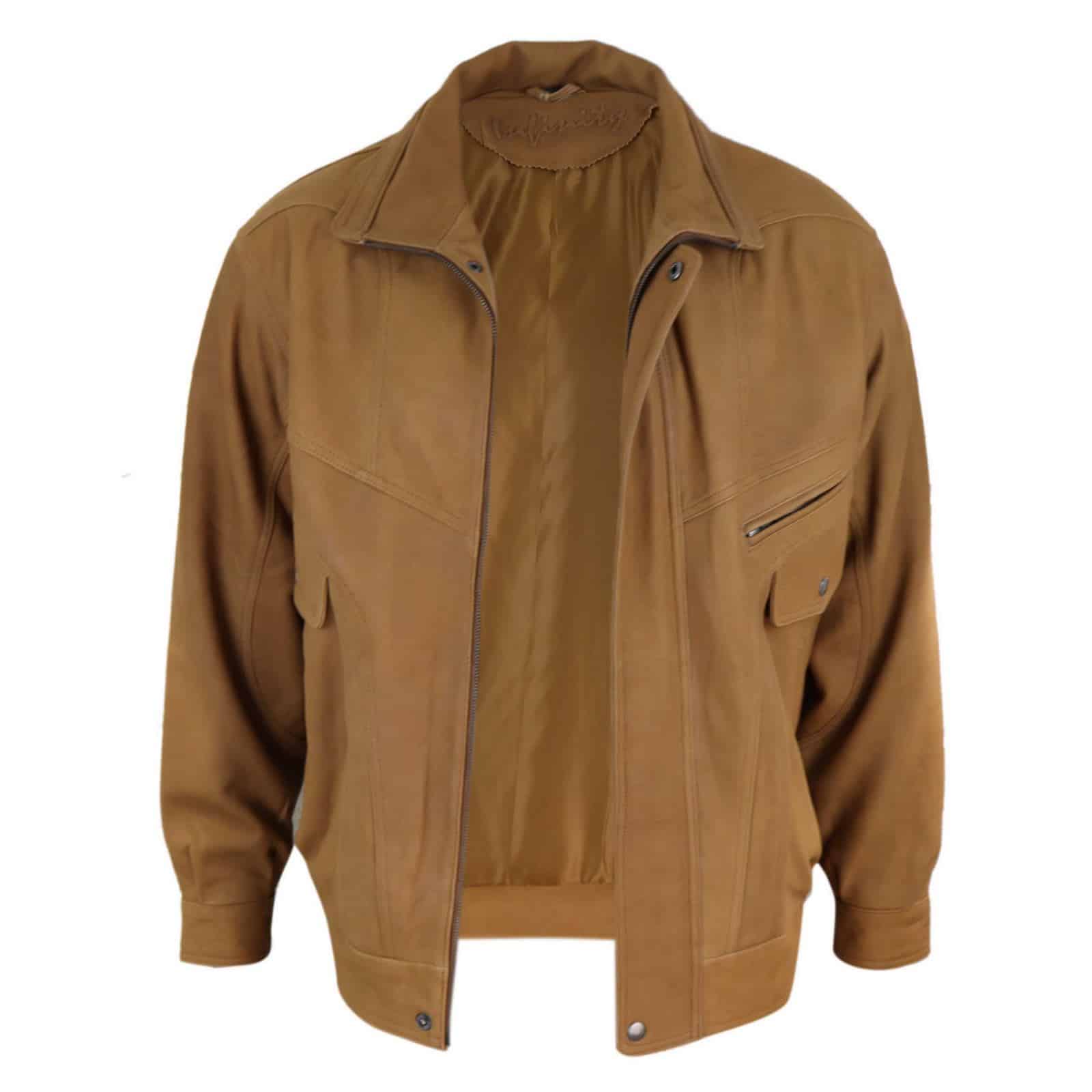 Mens Classic Nubuck Leather Bomber Jacket - Tan: Buy Online - Happy Gentleman