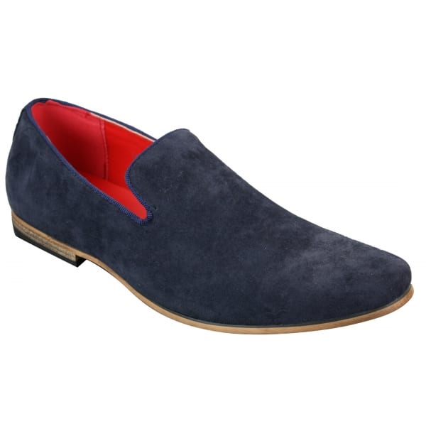 Mens Suede Leather PU Slip On Shoes Loafers Blue Smart Casua