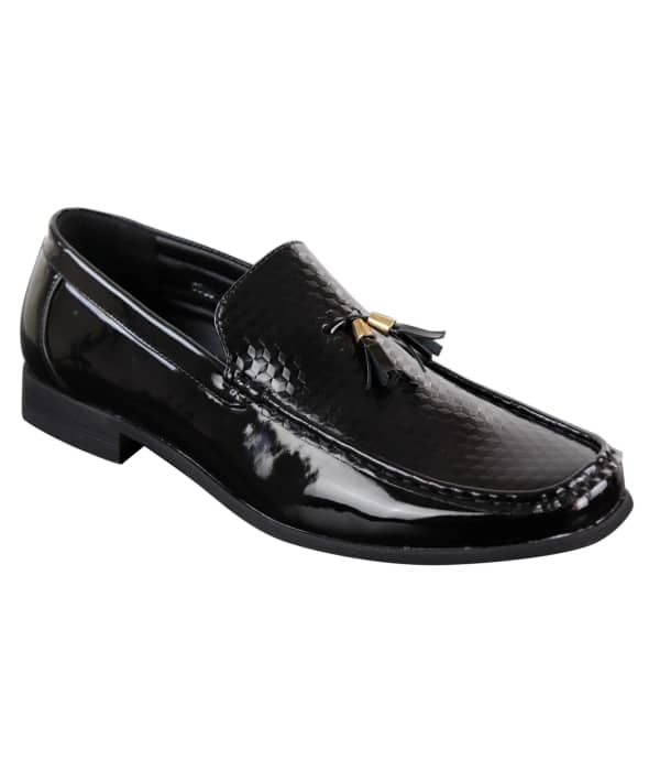 Mens Black Patent Slip-on Tassle Shoes