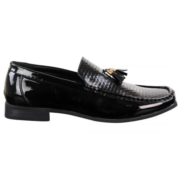 Mens Black Patent Slip-on Tassle Shoes