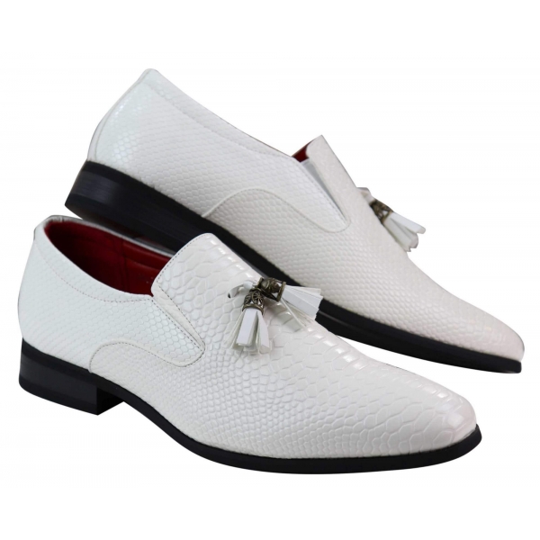 Mens White Snake Skin Style PU Leather Shoes