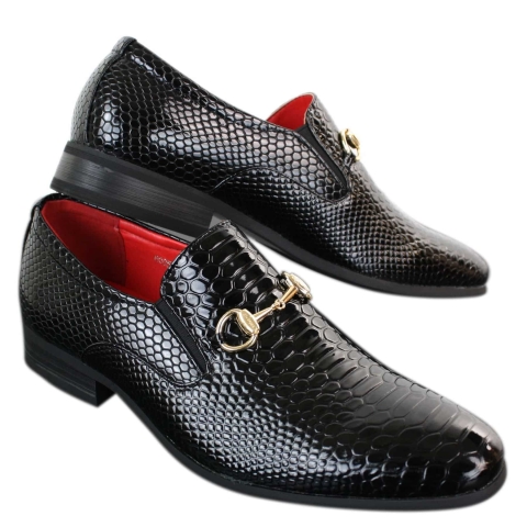 Patron 80058 Mens Black Patent Shiny Slip On PU Snake Crocodile Leather ...