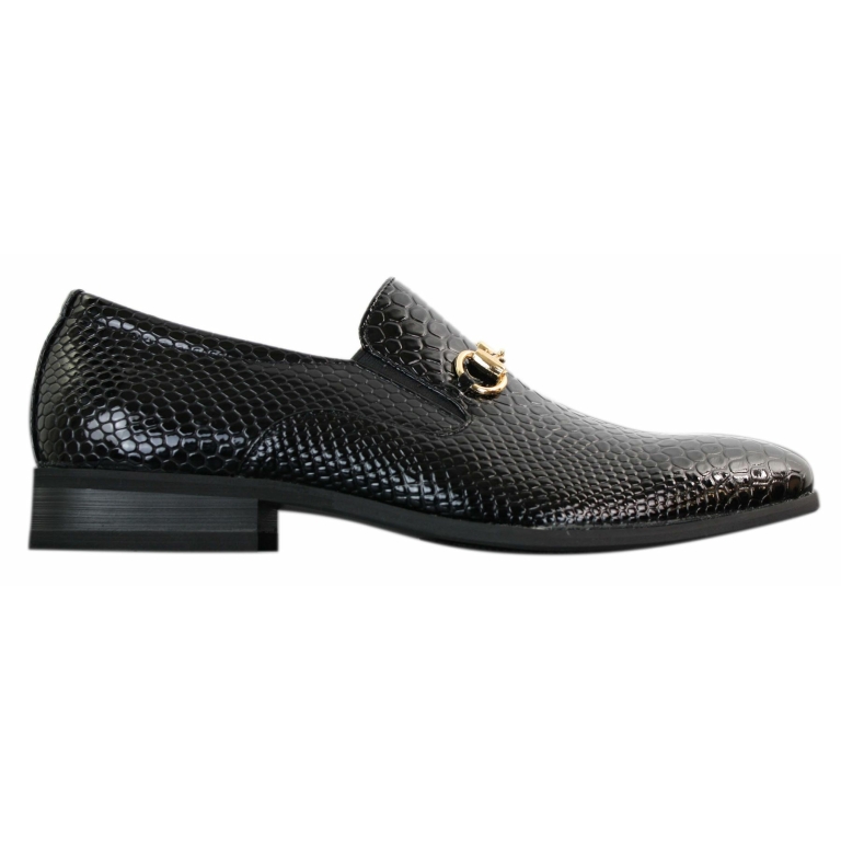 Patron 80058 Mens Black Patent Shiny Slip On PU Snake Crocodile Leather ...