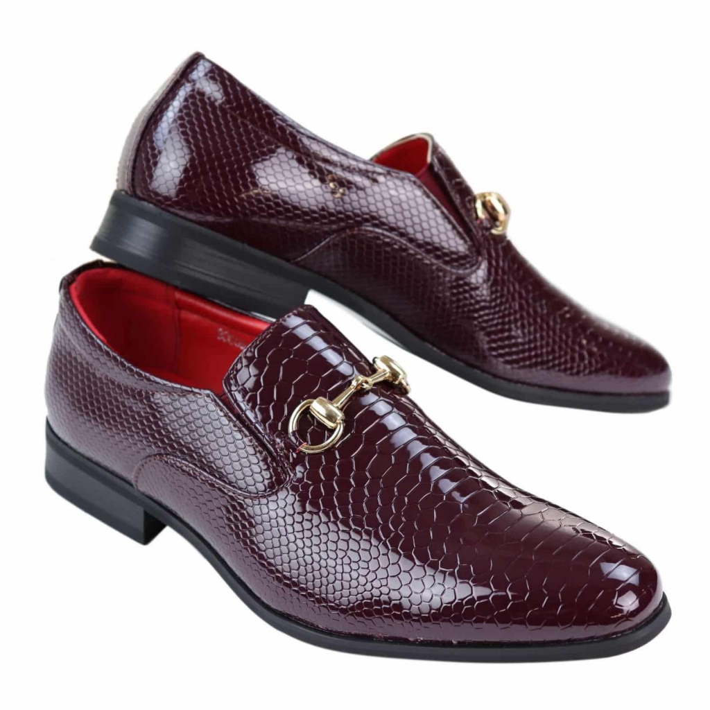 Mens PU Leather Snakeskin Patent Shoes - Wine: Buy Online - Happy Gentleman