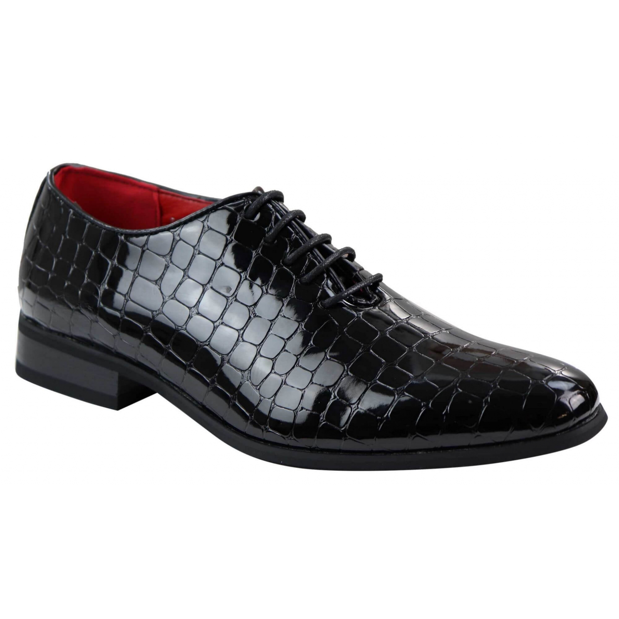 Mens Patent Black Crocodile Style PU Leather Shoes: Buy Online - Happy ...