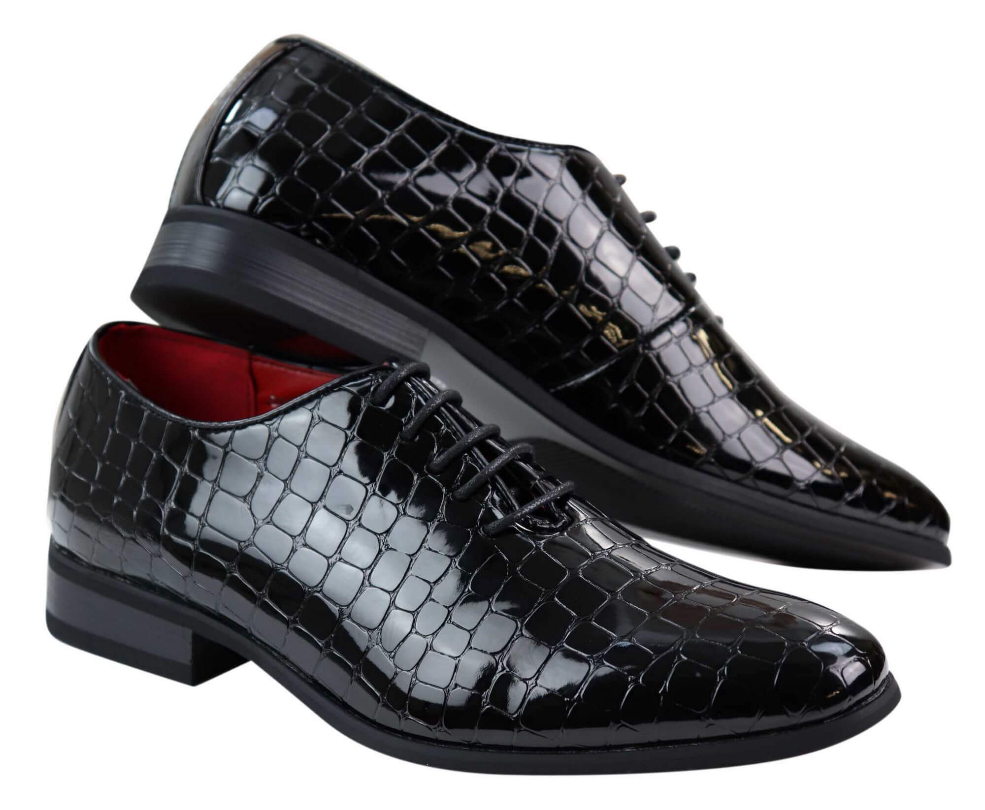 Mens Patent Black Crocodile Style PU Leather Shoes: Buy Online - Happy  Gentleman United States