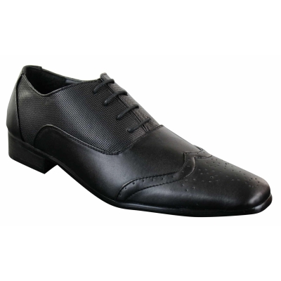 Gio Gino 907001 Mens Black Smart Formal PU Leather Laced Brogues Shoes Gatsby Italian Classic